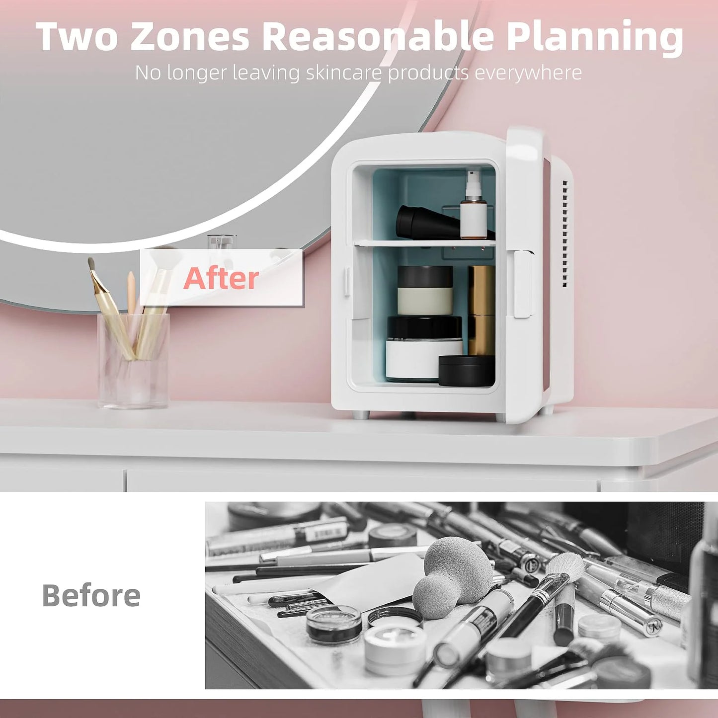 Mini Compact Refrigerator with Gaming Light,4L Capacity/6 Cans Portable Mini Fridge,For Bedroom,Car,Office and Dorm,Small Cooler for Cosmetics,Beverage and Food,White