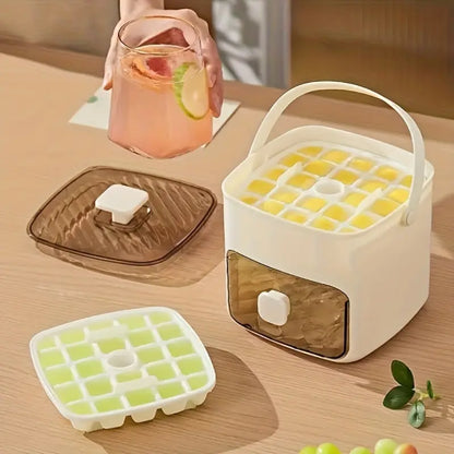 48 Cube Double-Deck Portable Ice Maker with Easy Press Lid, Silicone Trays & Durable Plastic, Countertop Kitchen Gadget for DIY Frozen Food, Summer Drinks & Beverage Cooling