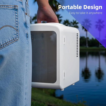 Mini Compact Refrigerator with Gaming Light,4L Capacity/6 Cans Portable Mini Fridge,For Bedroom,Car,Office and Dorm,Small Cooler for Cosmetics,Beverage and Food,White