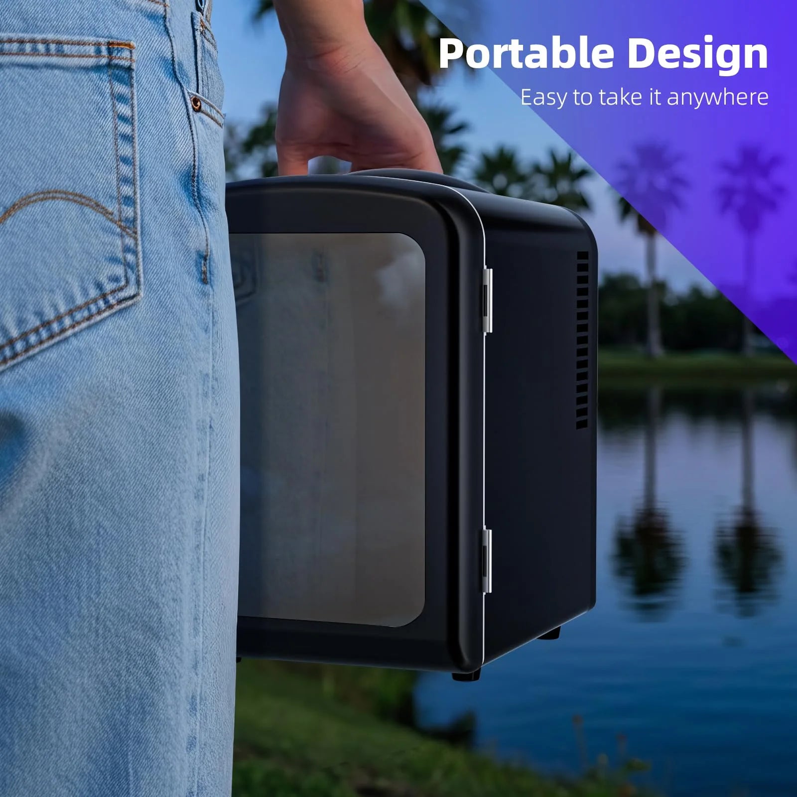 Portable Mini Fridge 4L Capacity/6 Cans,Mini Compact Refrigerator with Gaming Light for Bedroom,Car,Office and Dorm,Small Skincare Fridge Beverage Cooler for Drinks and Food,Black