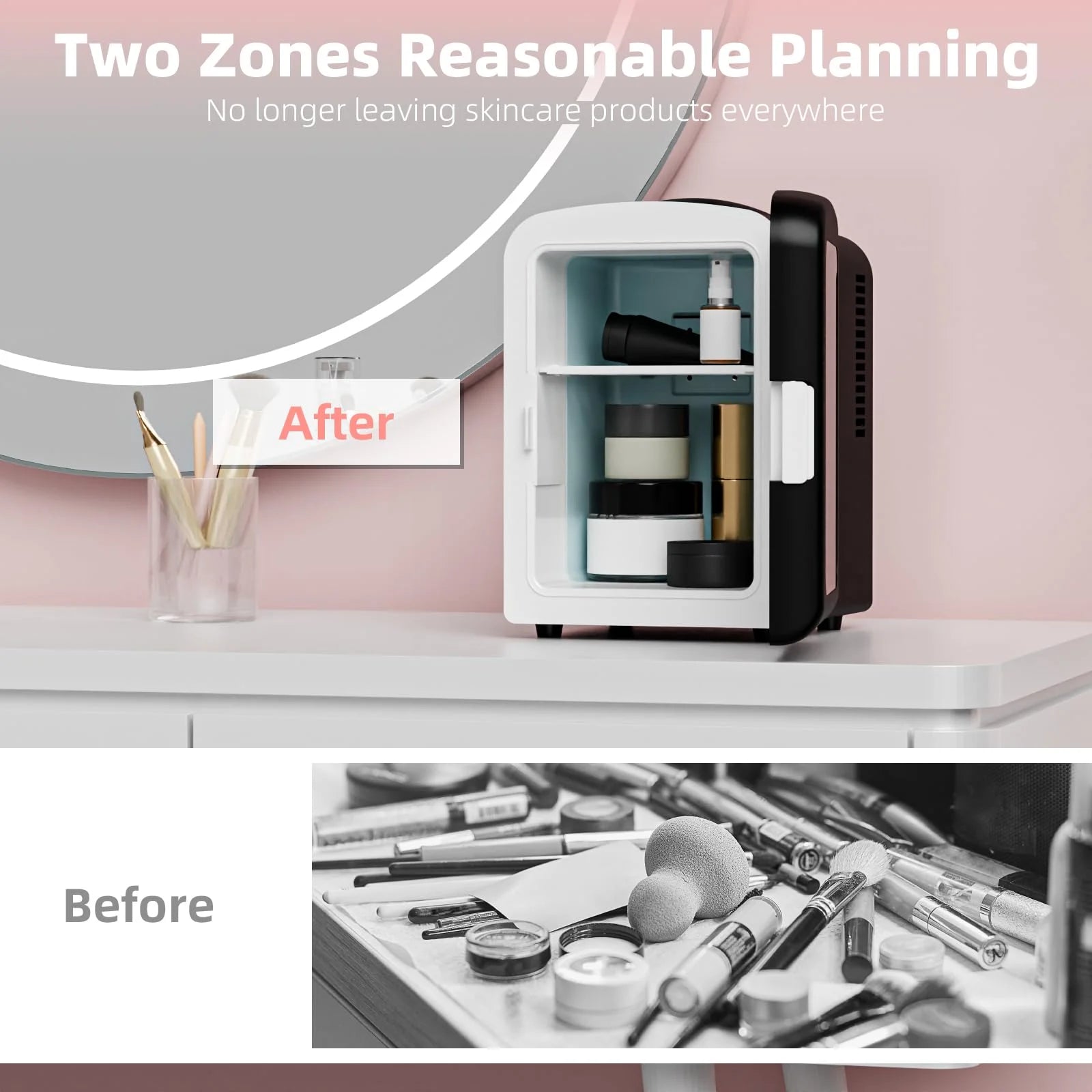 Portable Mini Fridge 4L Capacity/6 Cans,Mini Compact Refrigerator with Gaming Light for Bedroom,Car,Office and Dorm,Small Skincare Fridge Beverage Cooler for Drinks and Food,Black