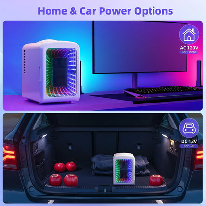 Mini Compact Refrigerator with Gaming Light,4L Capacity/6 Cans Portable Mini Fridge,For Bedroom,Car,Office and Dorm,Small Cooler for Cosmetics,Beverage and Food,White
